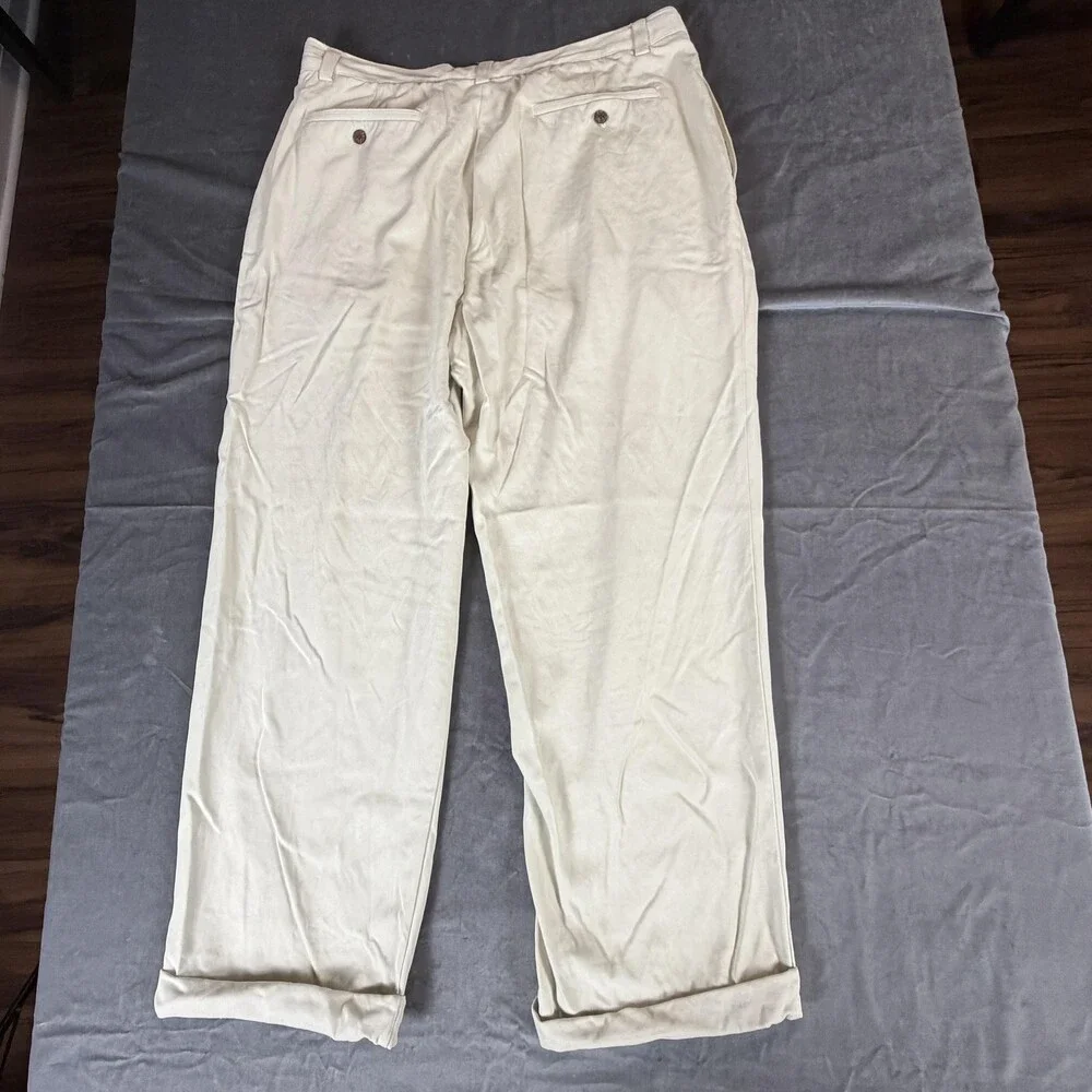 Tommy Bahama Dress Pants Mens 38x29 White 100% Silk Relax Pleated Straight Leg
